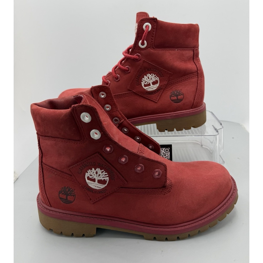 TIMBERLAND A2A9C  Boys' Red Waterproof Boots Leather Lace Up Size 6.5